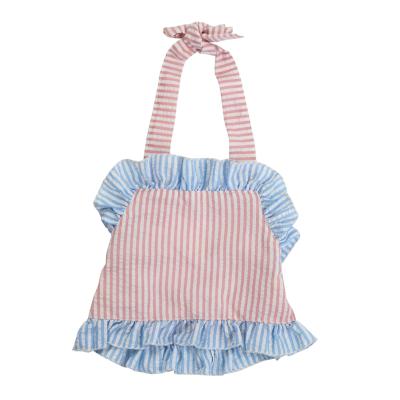 China Anti-pilling Girls Summer Swimming Wear Baby Lace Up Backless Shirt Babies Stripes Ruffle Cute Beach Shirt for sale