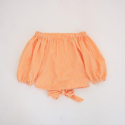 China New Anti-wrinkle Spring Long Sleeve Kids Clothes Lattice Bow-knot Kids Girl Shirt for sale