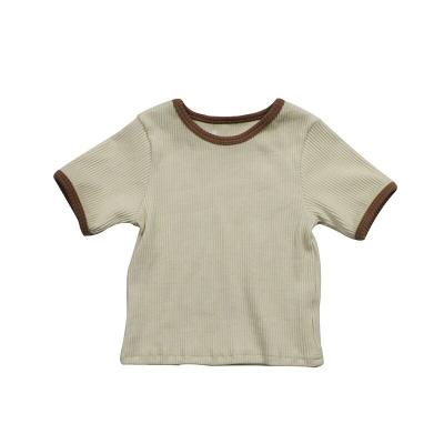 China Breathable Hot Selling Vintage Design Cotton Ribbed Shorts Sleeve Slim Shape Babies T-Shirt for sale