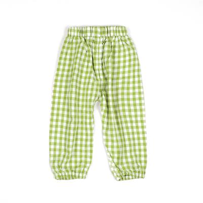 China Anti-pilling clothes unisex children green plaid baby pants boys clothing fashion boys wearing kids linen pants for sale