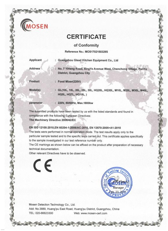 CE - Guangzhou Glead Kitchen Equipment Co., Ltd.