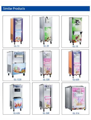 China Capacity Soft Ice Cream Machine with 20-25kg/h Production 28-36L/h Output 330-420 Cups/hr for sale