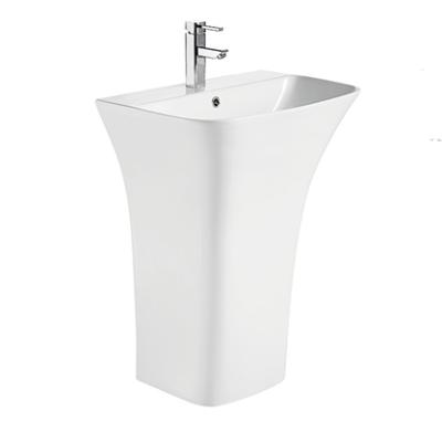 China Modern decorative artificial stone glossy white pedestal washbasin high quality for sale