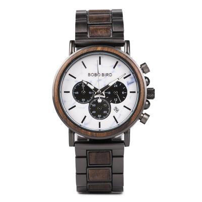 China Chronograph BOBO BIRD P09 Wooden Watches Engrave For Men's Logo Private Label Chronograph Multifunction Watch for sale