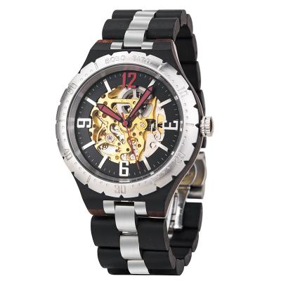 China Luxury Mens Watch Automatic Date Waterproof Cavity Gold Skeleton Mechanical Wood Watch 3ATM Water Resistant for sale