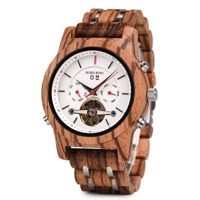 China Best Mens Automatic Luxury Wood Wooden Automatic Mechanical Movement Wristwatches BOBO BIRD Brand Date Gift For Men for sale