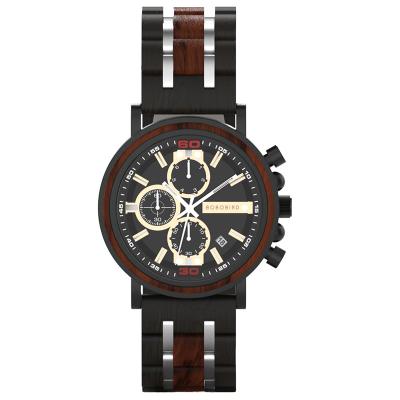 China Chronograph BOBO BIRD Custom Your Logo Wood And Steel Watches For Men Fashion Show Box Wood Watches for sale