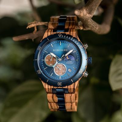 China 2022 Luxury Chronograph Men's Brand Watches OEM BOBO BIRD Automatic Date Dial Handsome Men's Wristwatches for sale