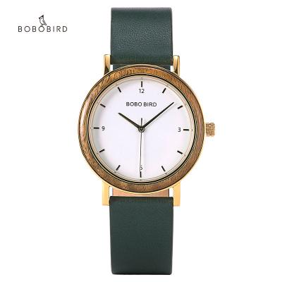 China Chronograph OEM Watch Special Design Quartz Wood Watch Soft Leather Band With Dark Green Suit For Ladies for sale