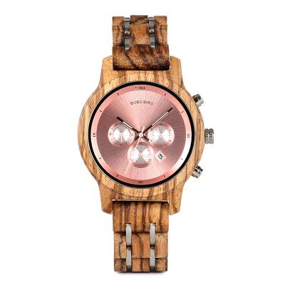 China Hot Natural Wooden Design Women's Watch Natural BIRD BOBO Chronograph Watch Dropshipping Sales Wood Watch for sale