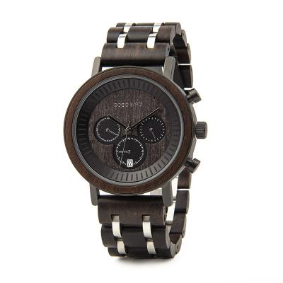 China Elegant Luxurious Special Concave Wood Dial and Metal Case Digital Chronograph BOBO BIRD Chronograph Watch for sale