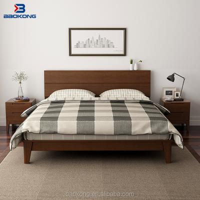 China Dark Color Walnut Latest Design Double Bed Pure Solid Wood Wooden Bed for sale