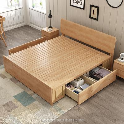 China Solid wood modern rubber bed with drawers for sale