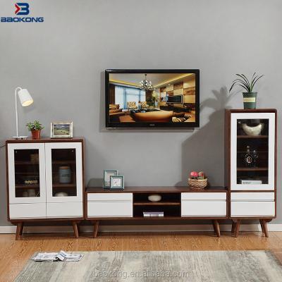 China New Popular Model Solid Wood Dark Color TV Cabinet With Showcase for sale