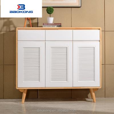 China Large Solid Wood Double Color 3-Door Solid Wood Shoes Cabinet With 3-Drawers for sale