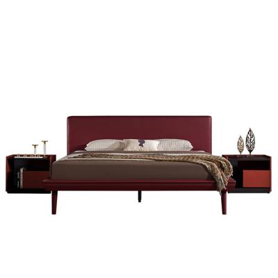 China Soft Italian Style High Leg Leather Bed Bed With Bedside Table For Bedroom Furniture for sale