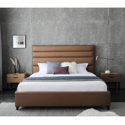 China Hot Sale Adjustable Luxury Bed Modern Leather Bed (Size) In Solid Wood Frame With High Backboard for sale