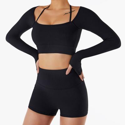 China Wholesale Breathable Top Running Suit Women Yoga Wear Sexy Workout Workout Halter Long Sleeves Activewear Yoga Seamless T-Shirt for sale