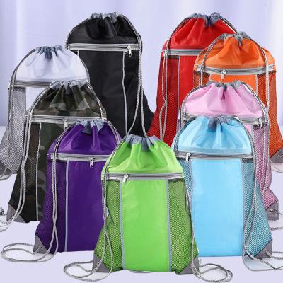 China Original factory polyester drawstring cheap sports waterproof backpack promotional drawstring bag custom made for sale