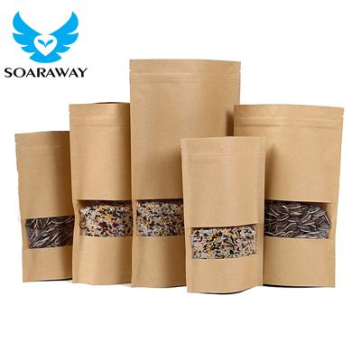 China Eco Friendly Moisture Proof Compostable Kraft Paper Lined Ziplock Bags With Window Pouch Coffee Packaging Bags Doypack for sale