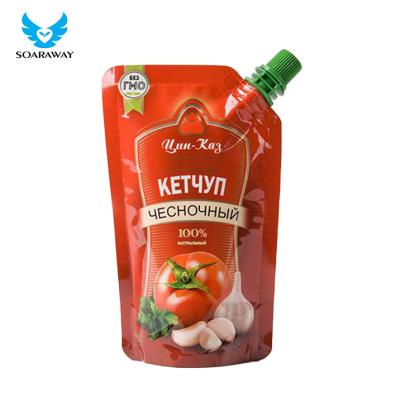 China Disposable Tomato Sauce Ketchup Packaging Squeeze Spout Pouch Bag for sale