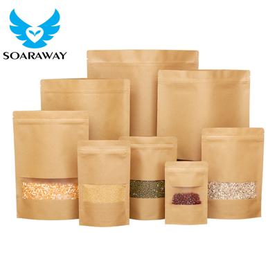 China Free Sample Recyclable Custom Compostable Kraft Doypack Bolsa Stand Up Kraft Paper Pouch Bag With Window for sale