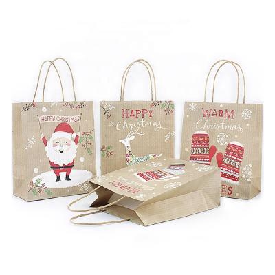 China Biodegradable Custom Printed Brown Flat Bottom Christmas Gift Kraft Paper Bag With Handle for sale