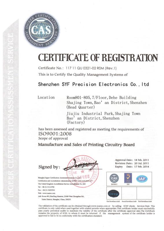 ISO9001:2008 - Shenzhen SYF Precision Electronics limited