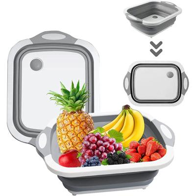 China Sustainable 3 in 1 Multi-function Custom Kitchen Collapsible Cutting Board Storage Basket with Dish Tub for sale