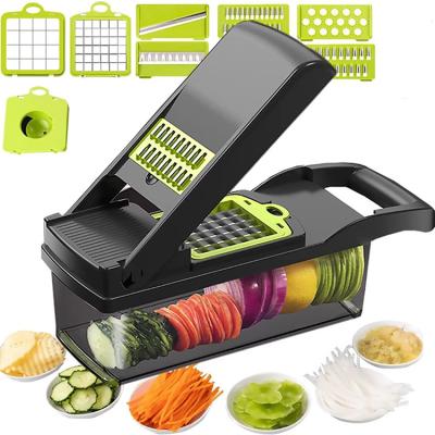 China Viable Success Amazon Verdura Cortador 12 in 1 Food Dicer Onion Veggie Mandoline Slicer Multifunctional Vegetable Chopper Cutter for sale