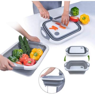 China Viable Foldable Fruit and Vegetable Container Picnic Basket Kitchen Multifunctional Cutting Board Cut and Filtered Cutting Board for sale