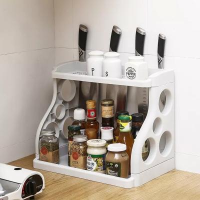 China Sustainable Kitchen Two-Layer Storage Knife Rack Sundries Organizer Plastic 2 Tier Spice Storage Rack for sale