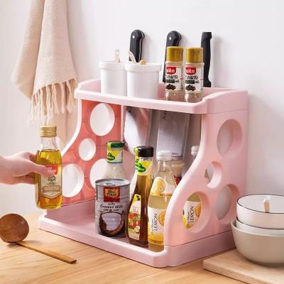 China Multi-Functional Wholesale Plastic Viable Kitchen Organization Storage Rack 2 Tier Kitchen Storage Seasoning Rack for sale