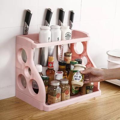 China Double Layer Viable Multifunctional Rack Knife Seasoning Rack For Household Rack Storage Plastic Seasoning Shelf for sale