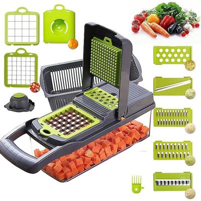 China Viable 12 in 1 Manual Processor Chopper Mandolin Slicer Hand Kitchen Dicer Cutter Salad Potato Carrot Garlic Fruit Vegetable for sale