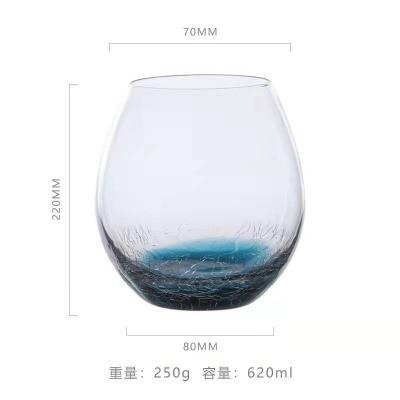 China Sustainable Custom Crystal Glass Goblet Ice Split Glass Red Wine Glass Crafted Handmade Personalized Blue Colored Stemless Wine Glass for sale