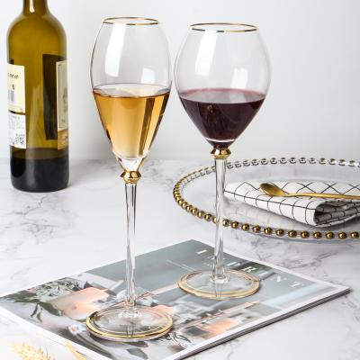 China Popular China good quality gold rim popular lead-free crystal rim and gold beads red wine glass champagne glass for sale