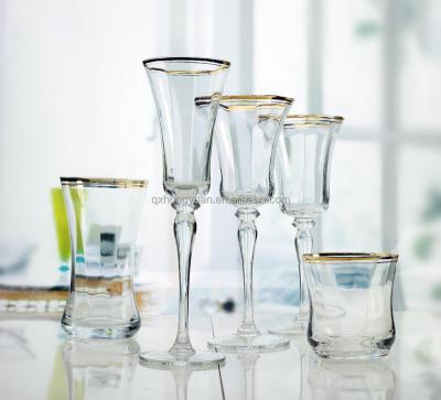 China Safe Wholesale Handmade Popular Clear Glass With Gold Rim Wine Glass Champagne Glass For Restaurant Bar for sale