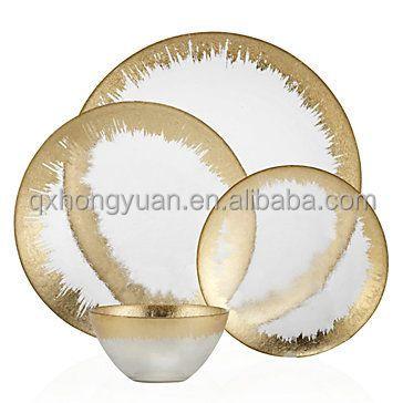 China Durable Wholesale Manufacturing Gold Foil Glass Dinnerware Dish Set Viable for sale