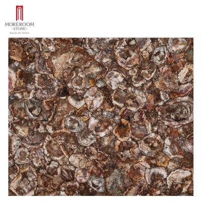 China Flooring Hotel Decoration Gemstone Polished Round Petrified Wood Texture Slabs for sale