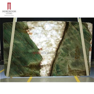 China Modern Luxurious Villa Green Stone White Crystal Gemstone Slab for sale