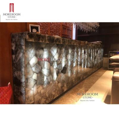 China Front Desk Luxury Hotel Translucent Gray Smoky Quartz Crystal Reception for sale