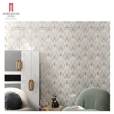 China Residential Vacation Homes Marble Brass Mosaic Tile Features Wall for sale