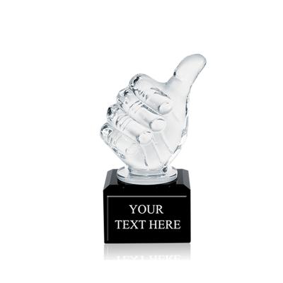 China Europe Hot Selling Cheapest Custom Thumbs Up Award Glass Crystal Trophy for sale