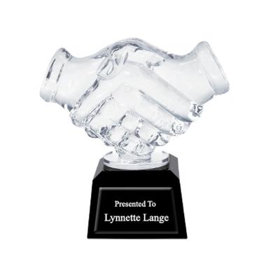 China Europe New Design Custom Award Association Recognition Shaking Hands Crystal Award Trophy for sale