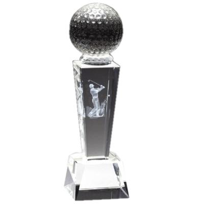 China New Europe Style Custom Laser 3d Golf Crystal Glass Trophy Award Trophy for sale