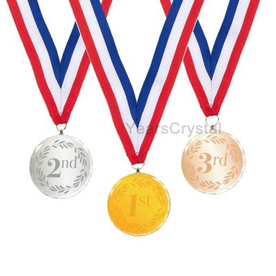 China Hot Sale Europe Style Winner Customized Olympi Gold Glass Crystal Medal With Ribbon for sale