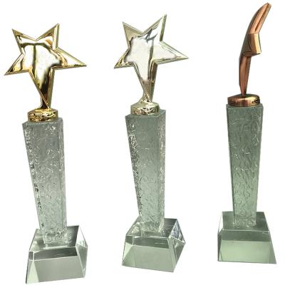 China Europe factory sale empty crystal trophy award trophy metal cheap custom made star glass with star for sale