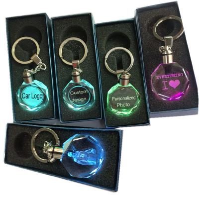 China Hot sale custom light keychain gift cheap giveaway gifts the lead crystal keychains with car brand logo for sale