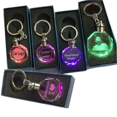 China Custom Giveaway Gifts Laser Car Logo Animation Led Flashlight Crystal Glass Keychains 3cm For Giveaway Gift for sale